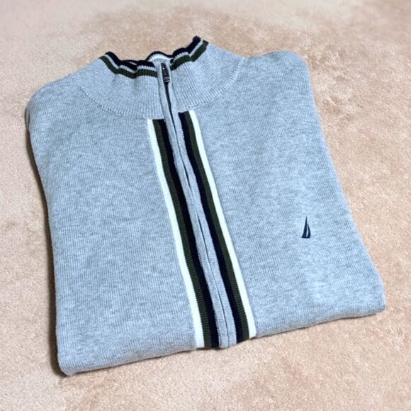 NWOT Nautica Men's Ash Grey 100% Cotton Zip-Up Long Sleeve Sweater - Picture 1 of 15
